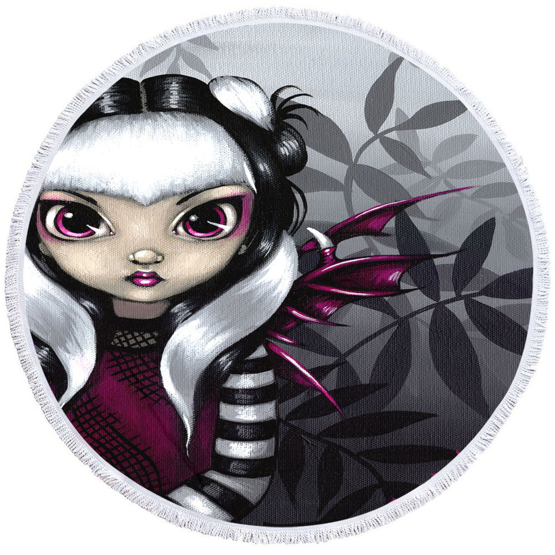 Gothling Round Beach Towel Cute Violet Purple and Black Goth Fairy