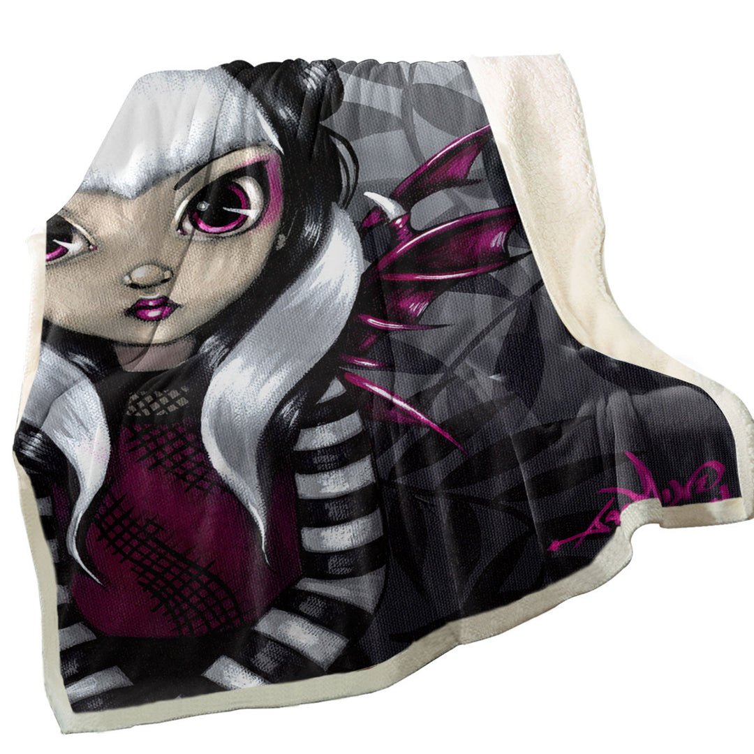 Gothling Sherpa Blanket Cute Violet Purple and Black Goth Fairy