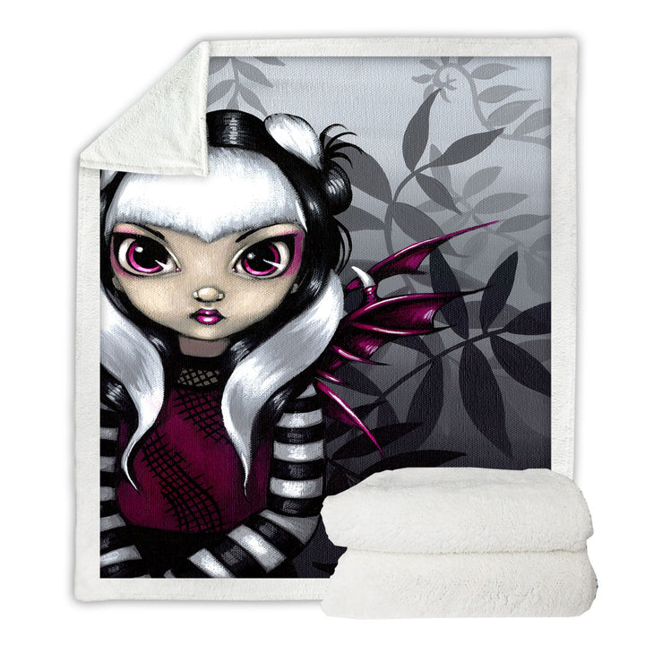 Gothling Throw Blanket Cute Violet Purple and Black Goth Fairy