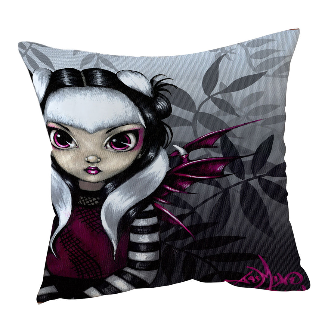 Gothling Throw Pillows Cute Violet Purple and Black Goth Fairy