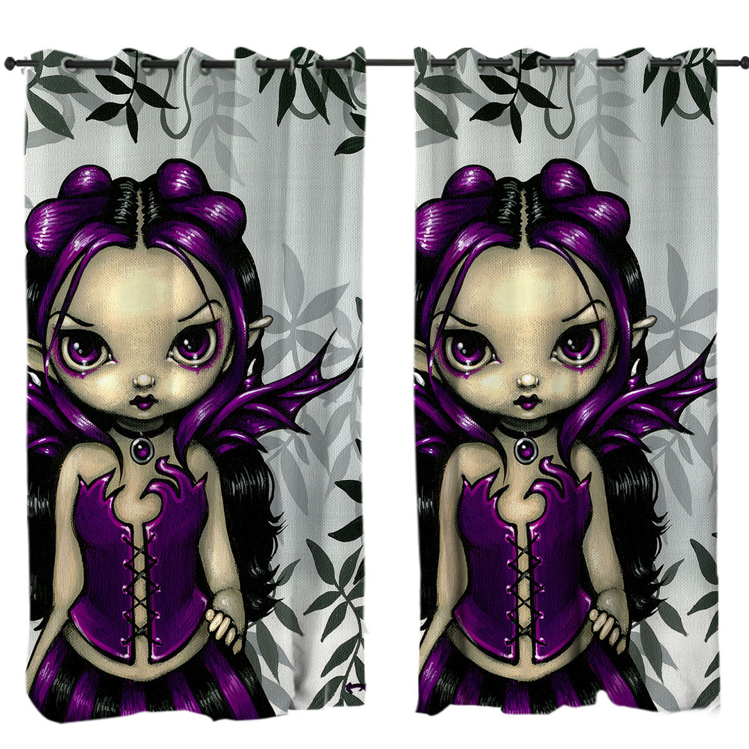 Gothling Violet Goth Elf Fairy Girl and Plants Custom Drapes