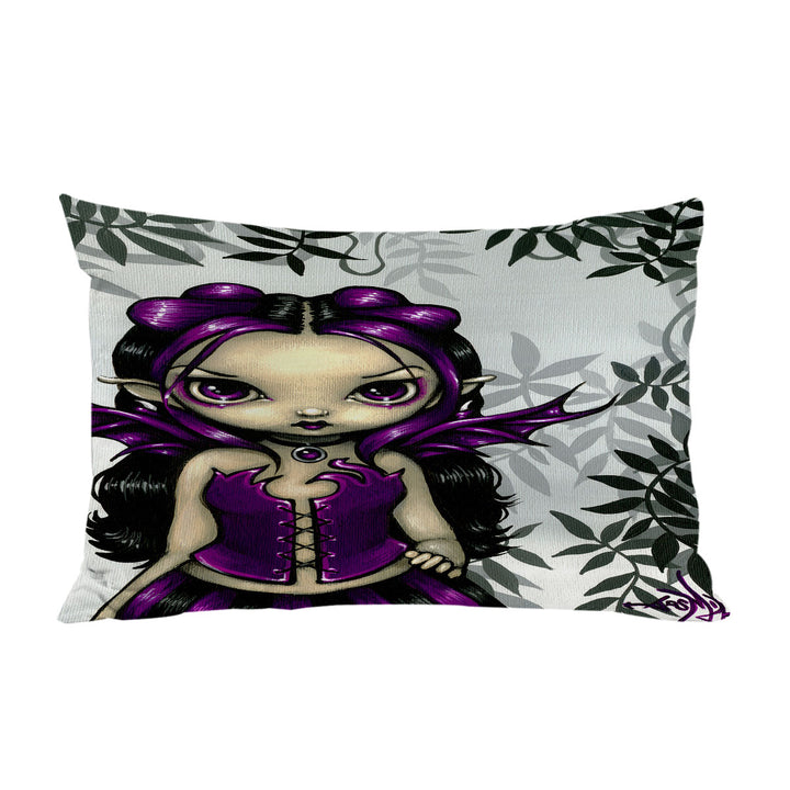 Gothling Violet Goth Elf Fairy Girl and Plants Pillow Cases