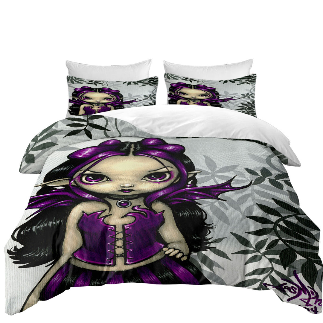 Gothling Violet Goth Elf Fairy Girl and Plants Quilt Cover Sets