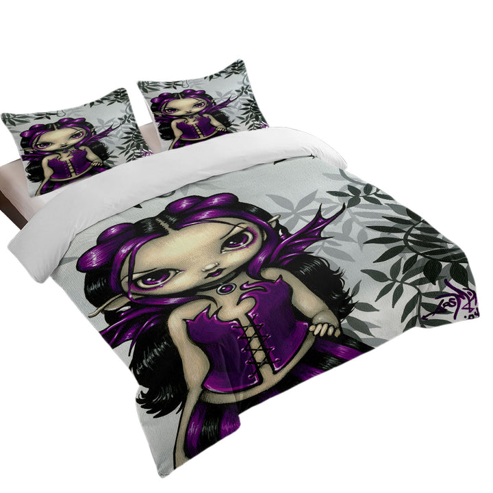 Gothling Violet Goth Elf Fairy Girl and Plants Twin xl Duvet Covers