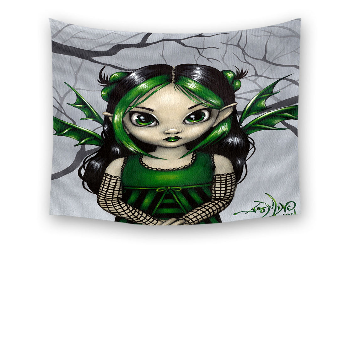 Gothling Wall Decor Cute Green Goth Fairy in Misty Forest