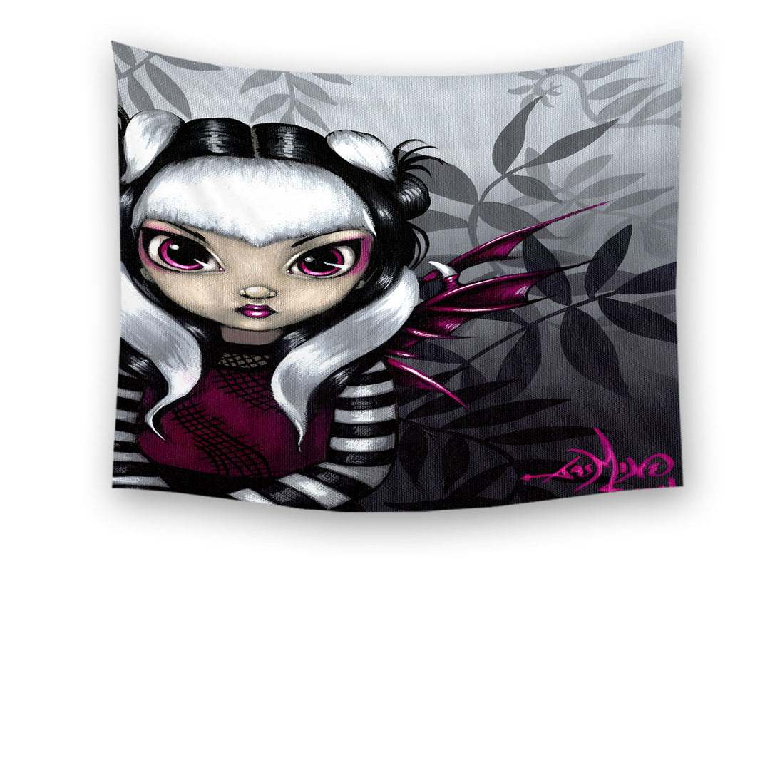 Gothling Wall Tapestry Fabric for Hanging Cute Violet Purple and Black Goth Fairy