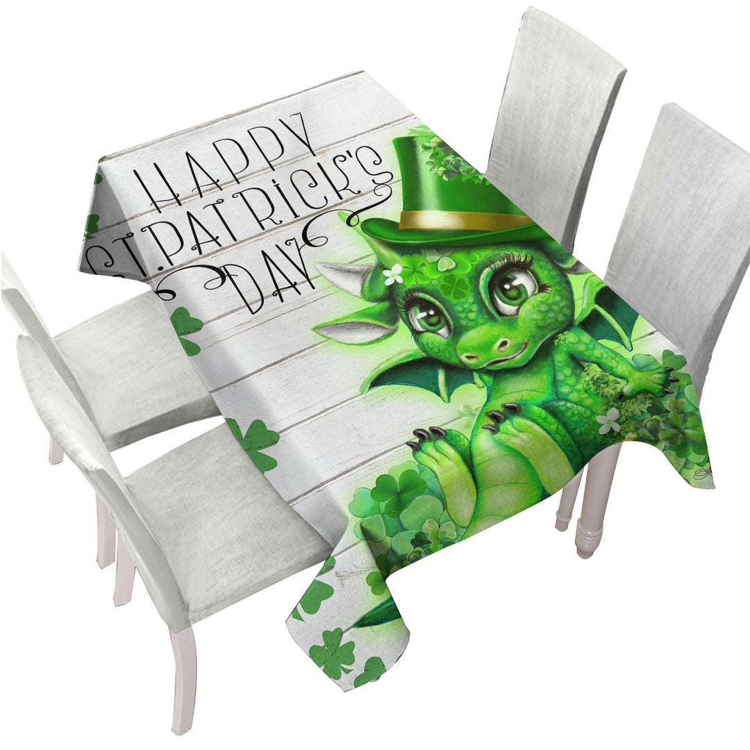 Green Clover St Patricks Day Lil Dragon Tablecloth