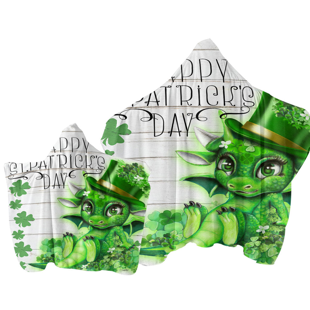 Green Clover St Patricks Day Lil Dragon Towel with Hood