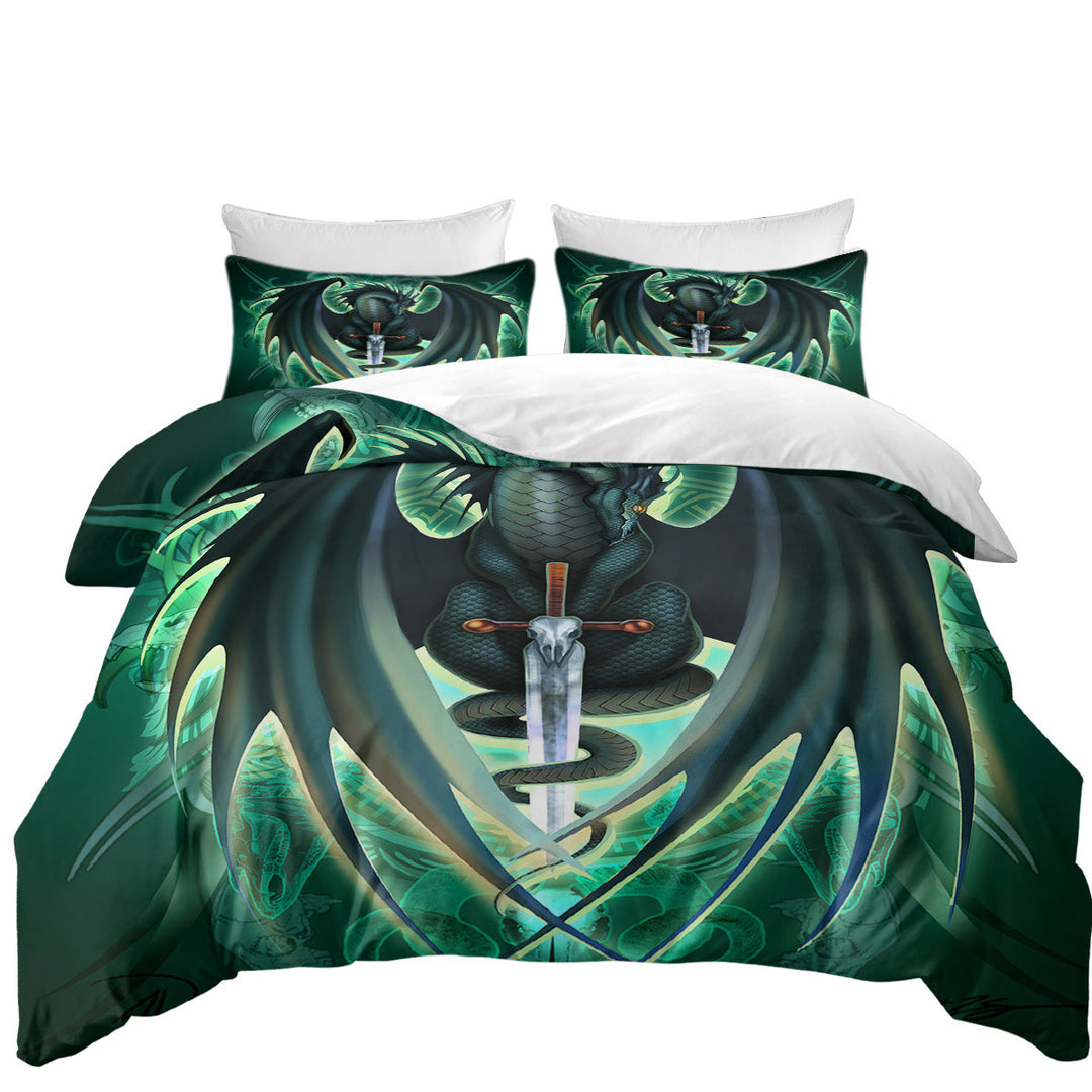 Green Fantasy Weapon Dragon Sword Skull Blade Duvet Covers