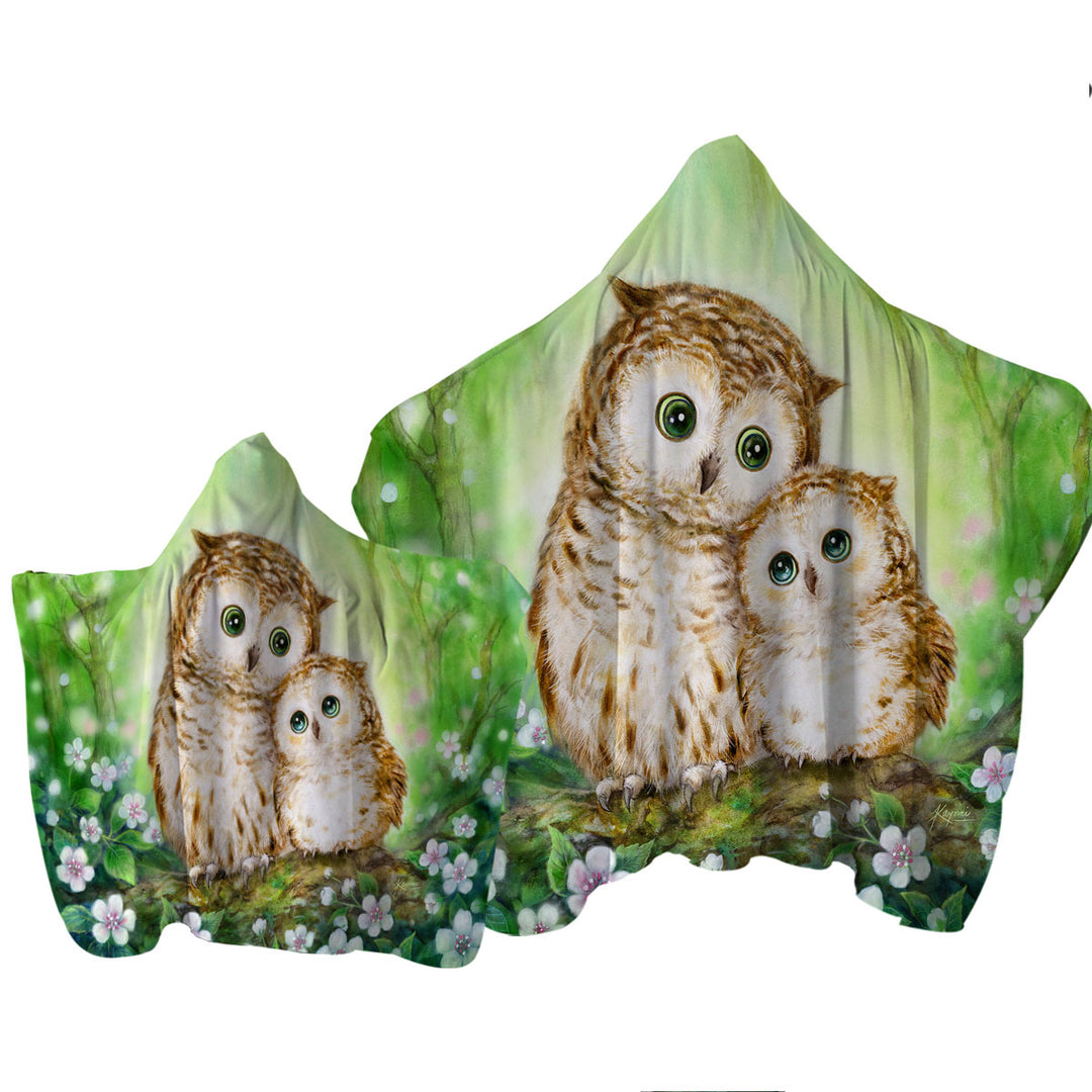 Green Forest and Flowers Owls Cuddle Towel Hoodie