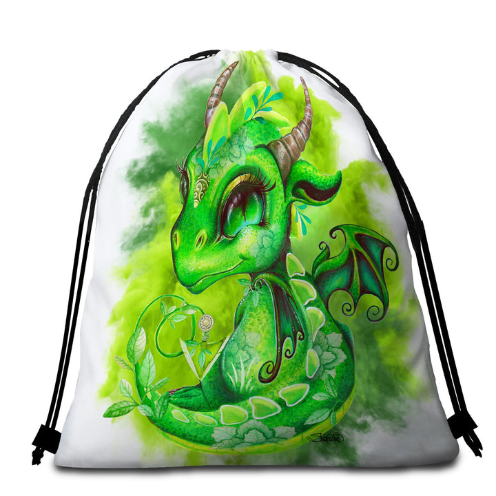 Green Packable Beach Towel Leaves Earth Lil Dragon