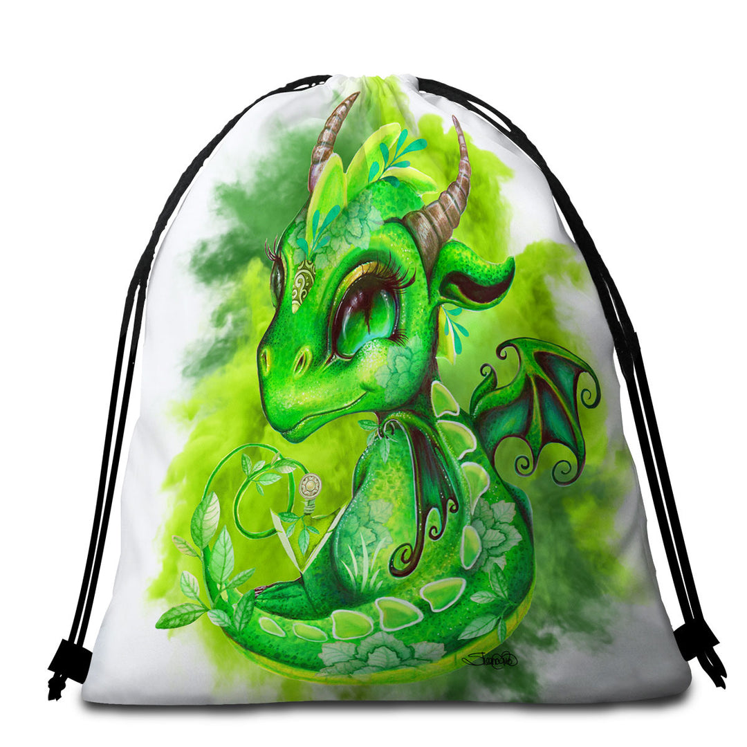 Green Packable Beach Towel Leaves Earth Lil Dragon