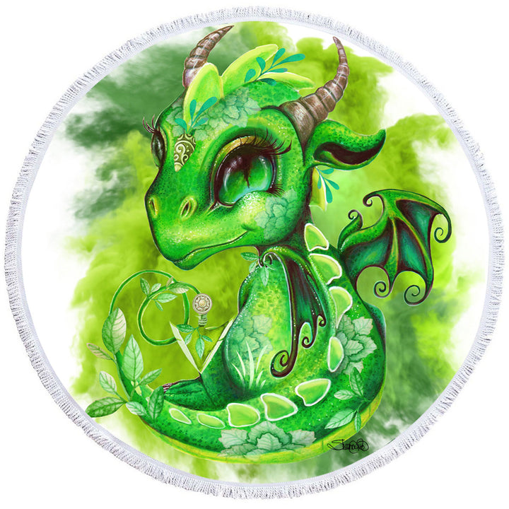 Green Round Towel Leaves Earth Lil Dragon