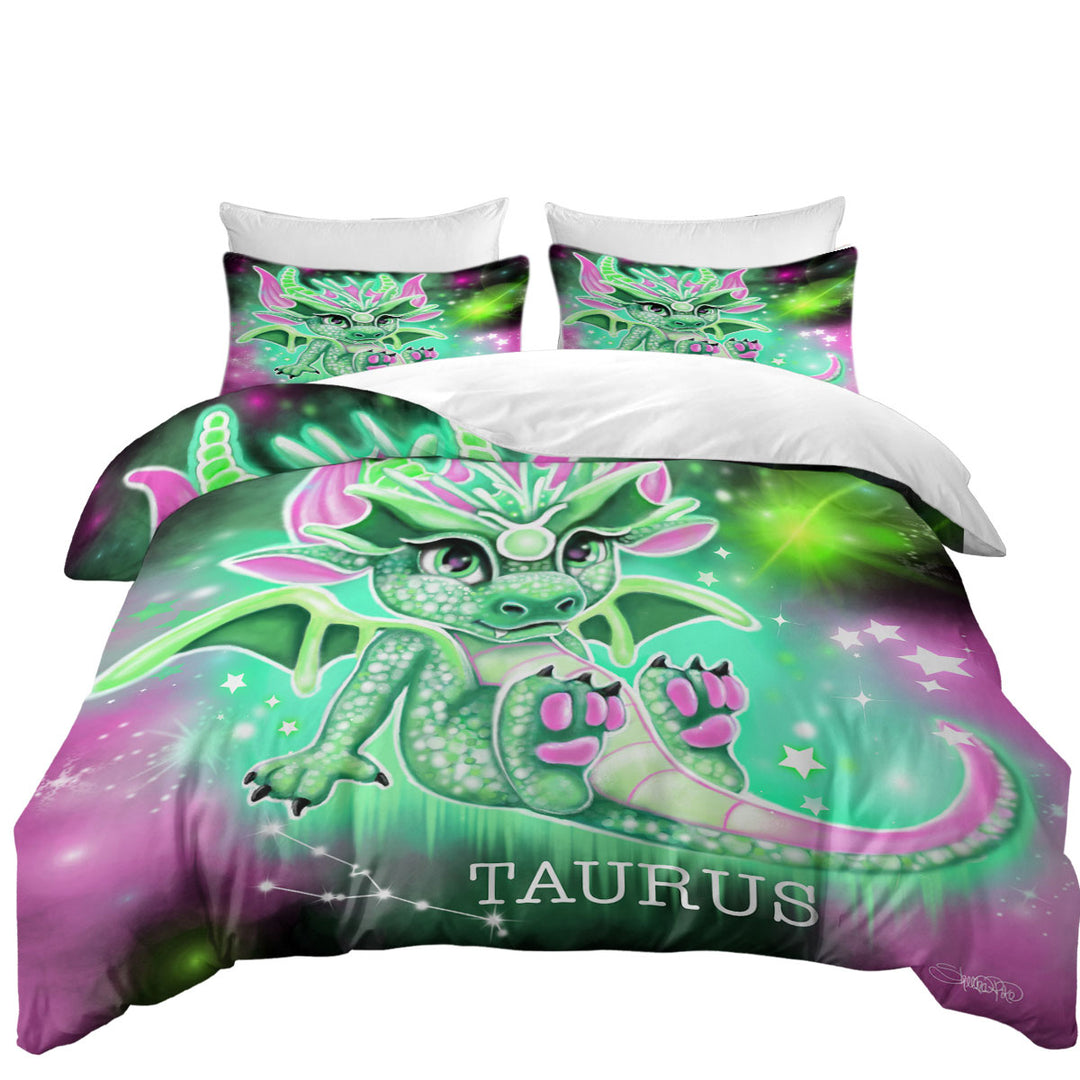 Green Sparkling Taurus Lil Dragon Best Duvet Covers