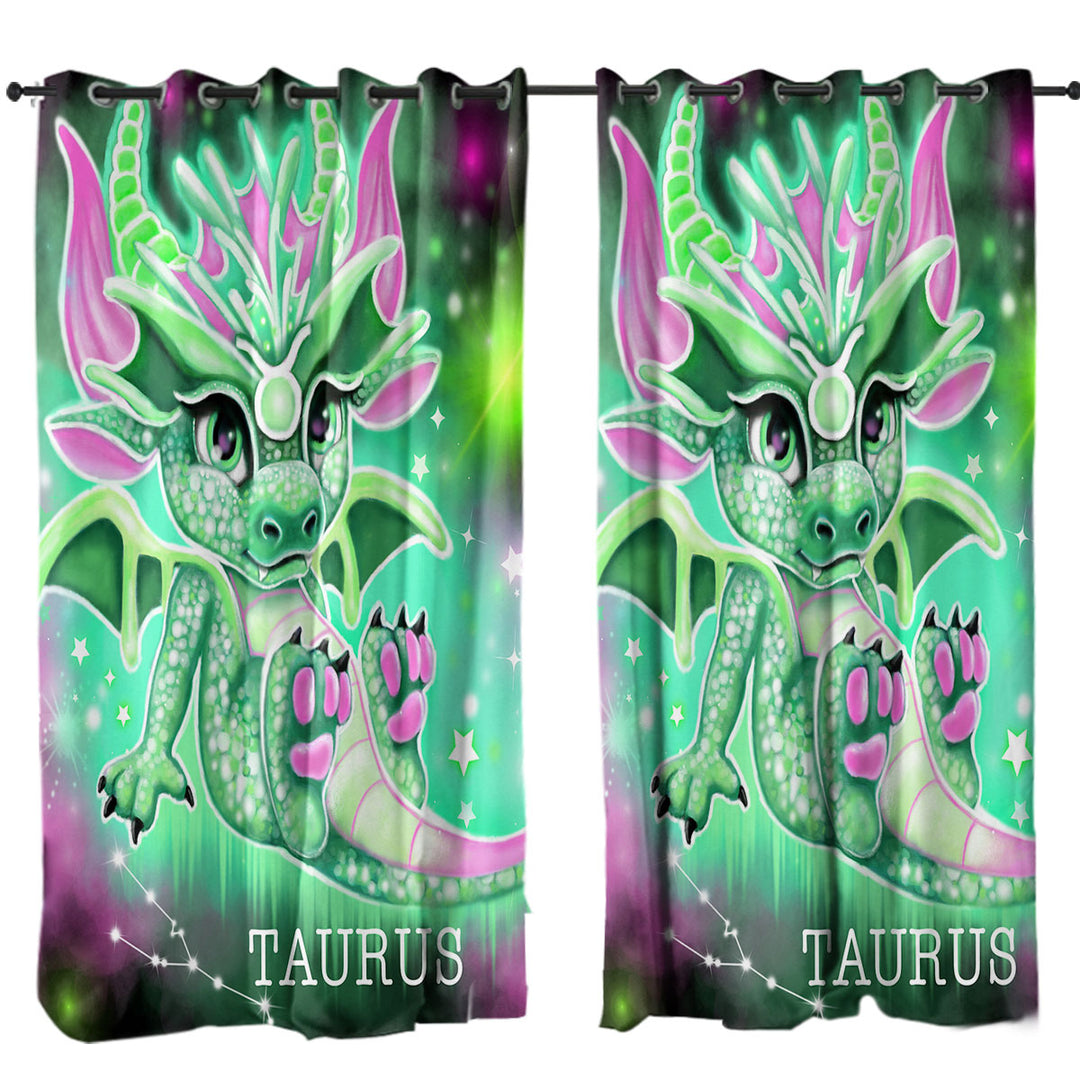 Green Sparkling Taurus Lil Dragon Drapes and Curtains