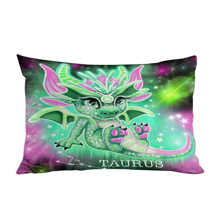 Green Sparkling Taurus Lil Dragon Pillowcases