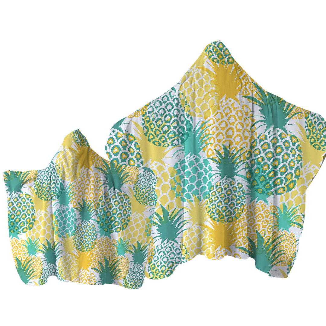 Green and Yellow Pineapples Hooded Beach Towel