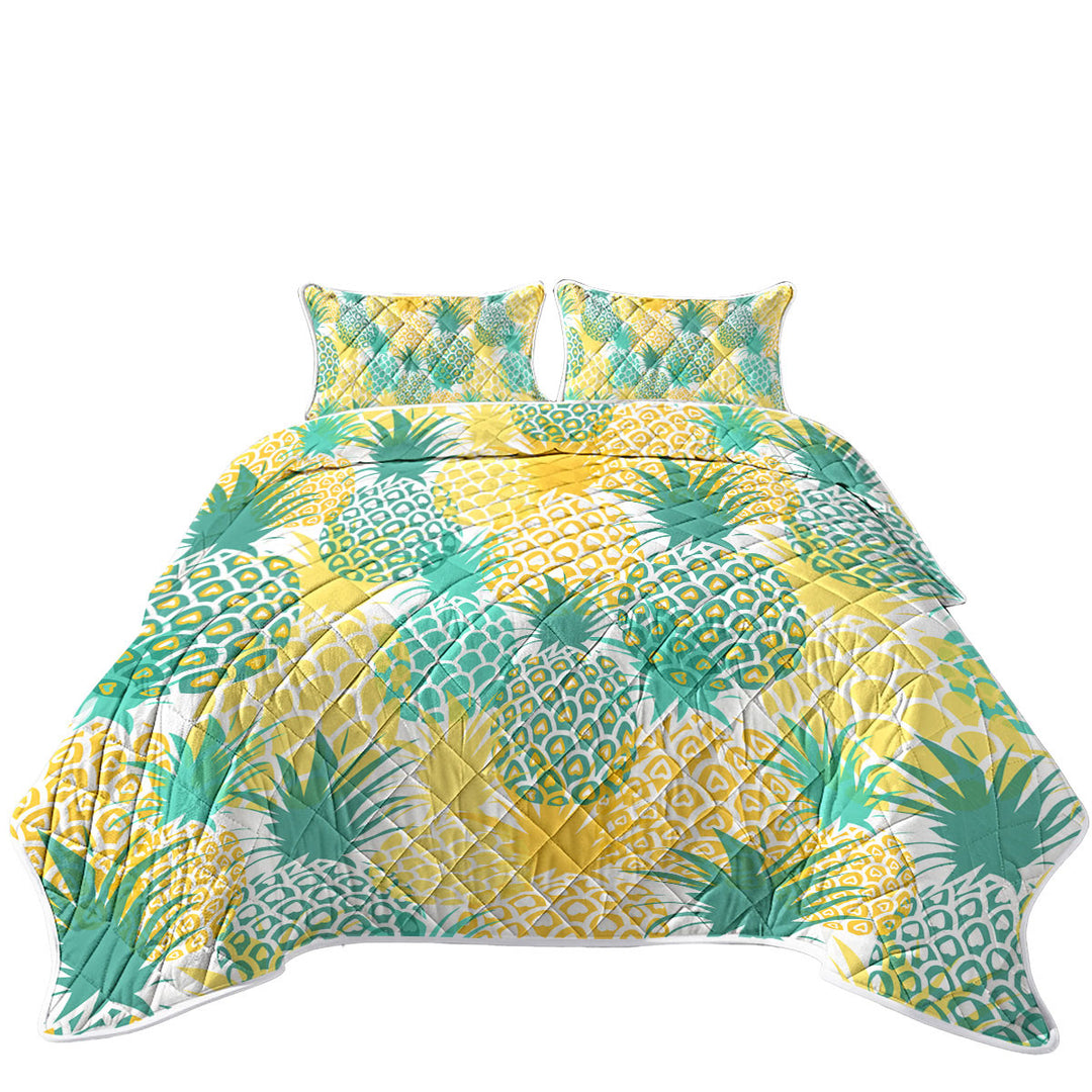 Green and Yellow Pineapples King Size Bedspreads