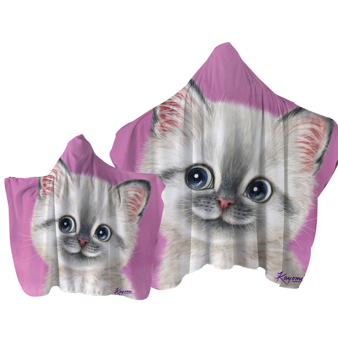 Greyish Kitty Cat over Pink for Girls Towel Hoodie