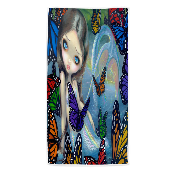 Halcyon Beautiful Mermaid and Butterflies Beach Towel