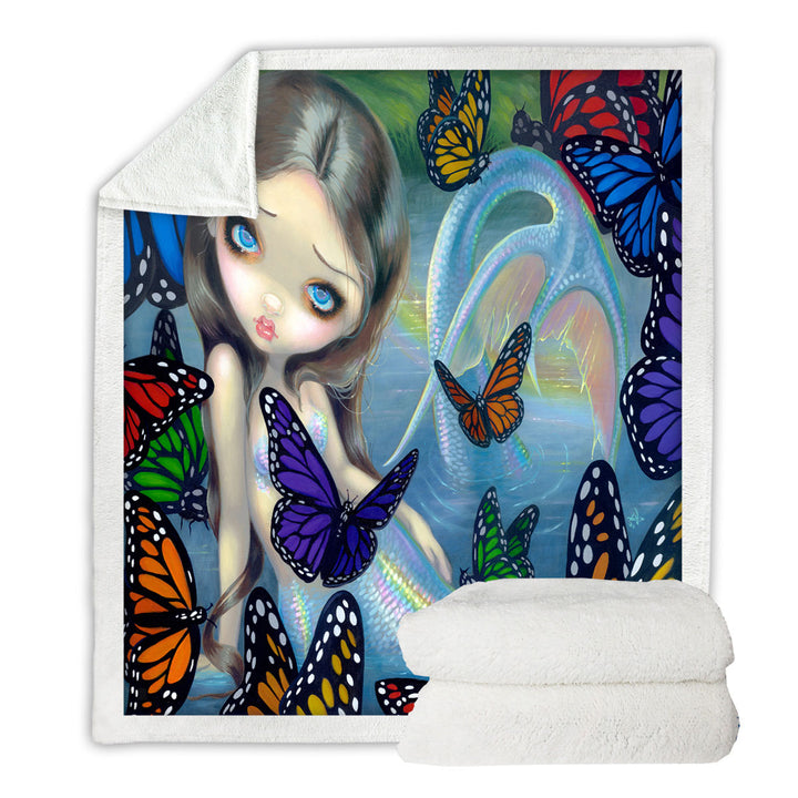 Halcyon Beautiful Mermaid and Butterflies Couch Throws