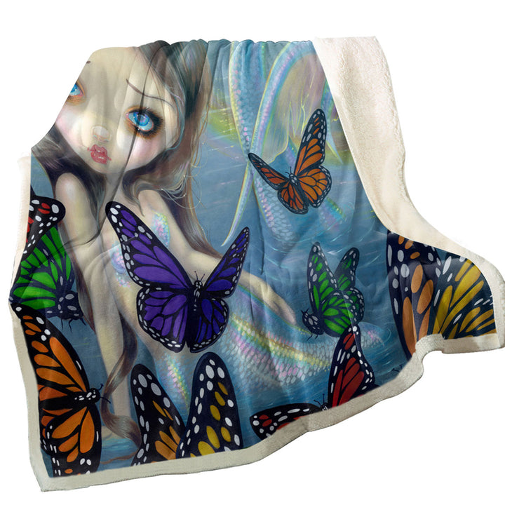 Halcyon Beautiful Mermaid and Butterflies Sofa Blankets