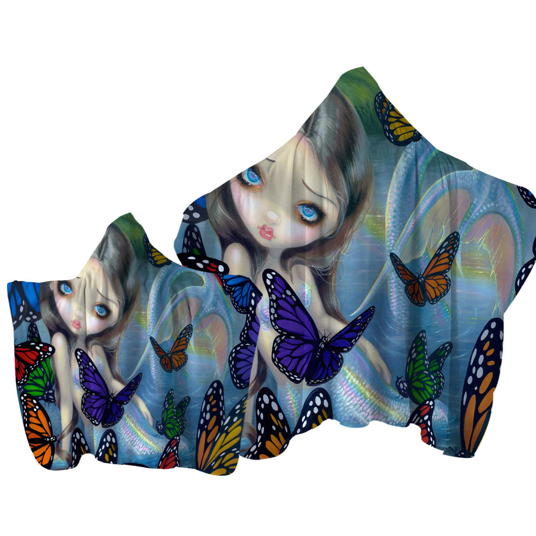 Halcyon Beautiful Mermaid and Butterflies Towel Hoodie