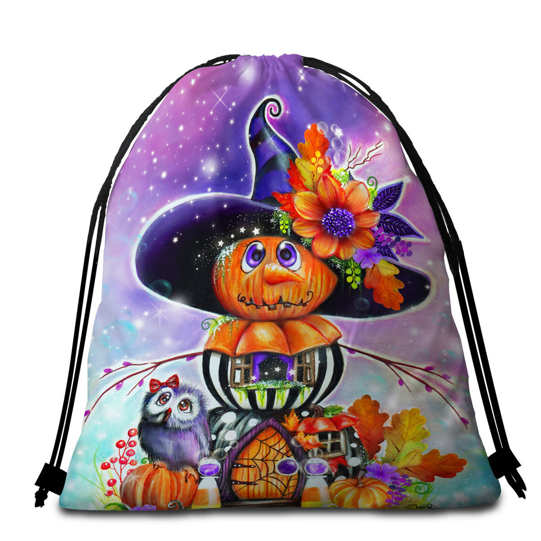 Halloween Beach Bags and Towels Pumpkin Witch Jack O Man Halloween House