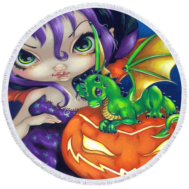 Halloween Beach Towel Darling Dragonling Fairy and Cute Dragon