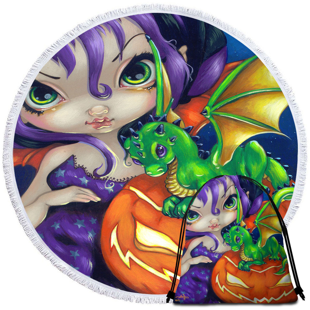 Halloween Beach Towels Darling Dragonling Fairy and Cute Dragon