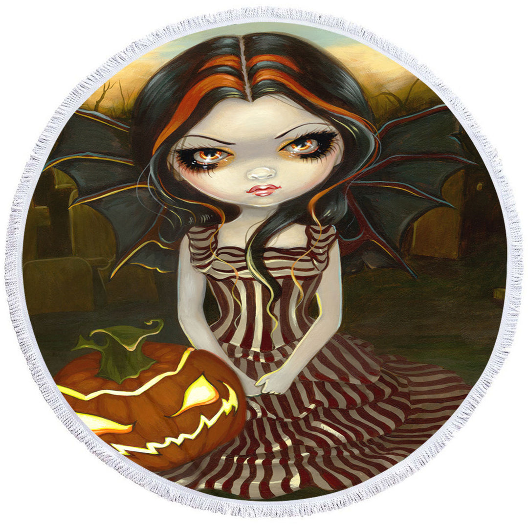 Halloween Cool Beach Towels Twilight Scary Pumpkin Winged Beauty Girl