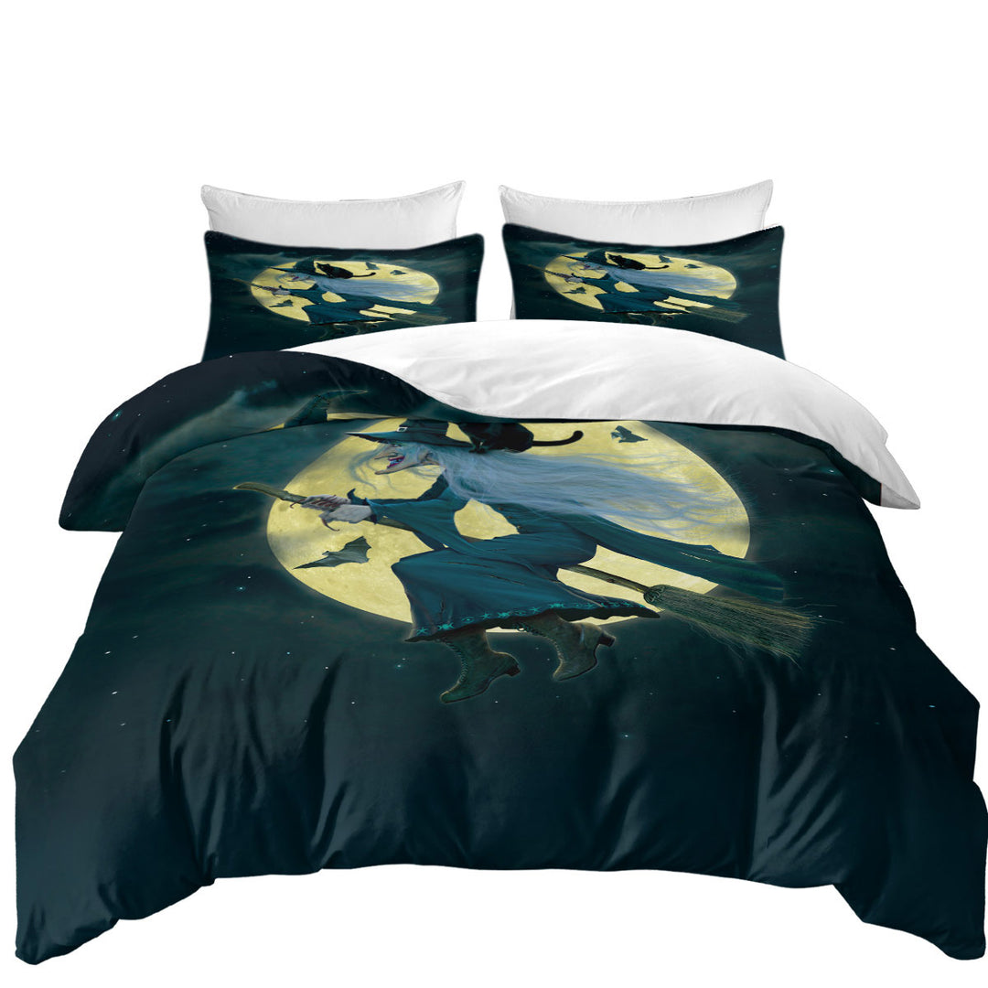 Halloween Cool Moonlight Cat and Witch Duvet Cover sale