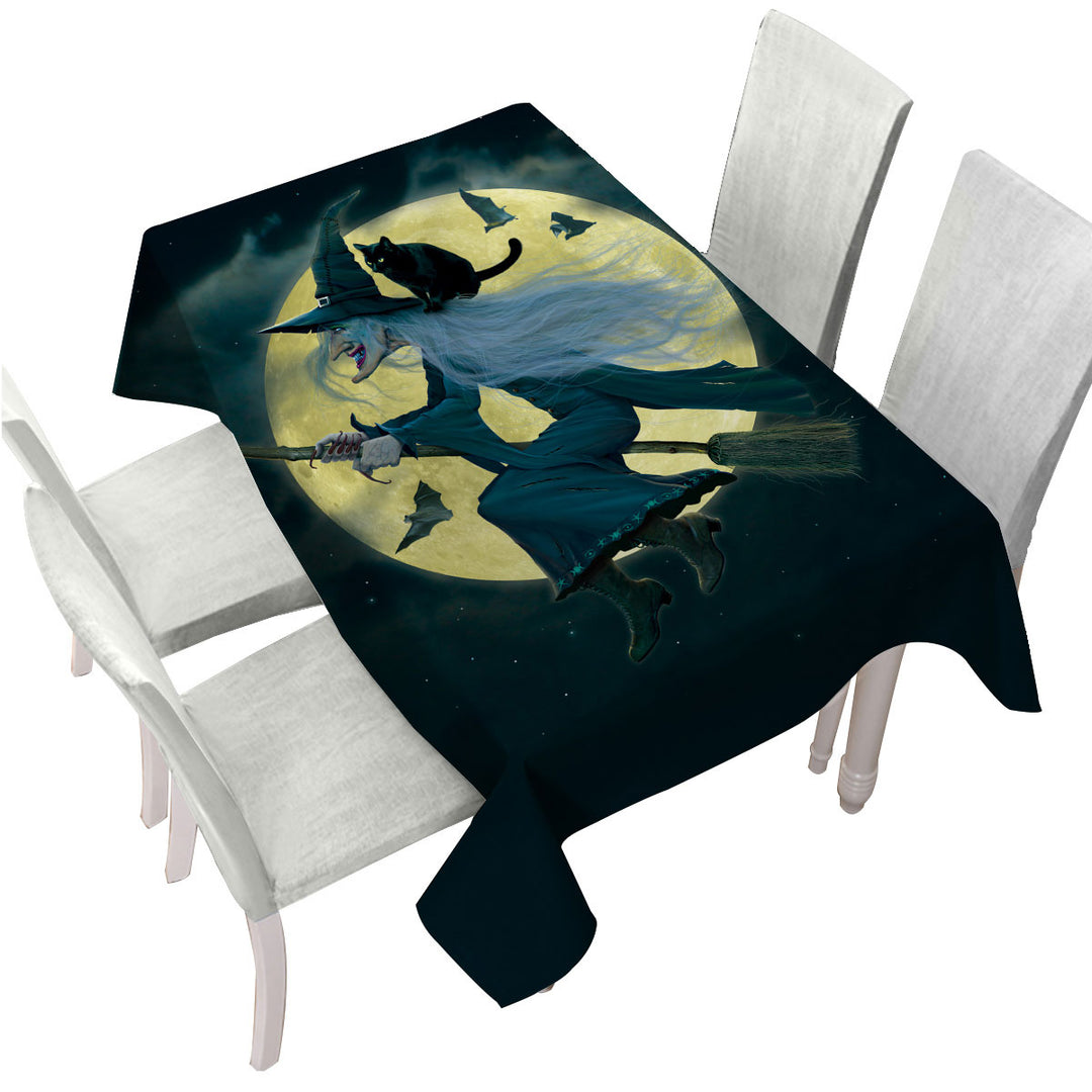 Halloween Cool Moonlight Cat and Witch Tablecloths