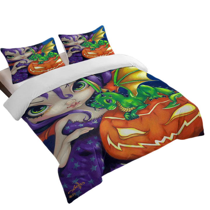 Halloween Darling Dragonling Fairy and Cute Dragon Duvet Cover