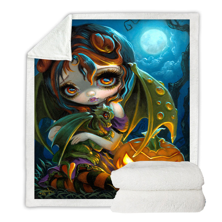 Halloween Decorative Blankets Dragonling Scary Pumpkin and Dragon Fairy