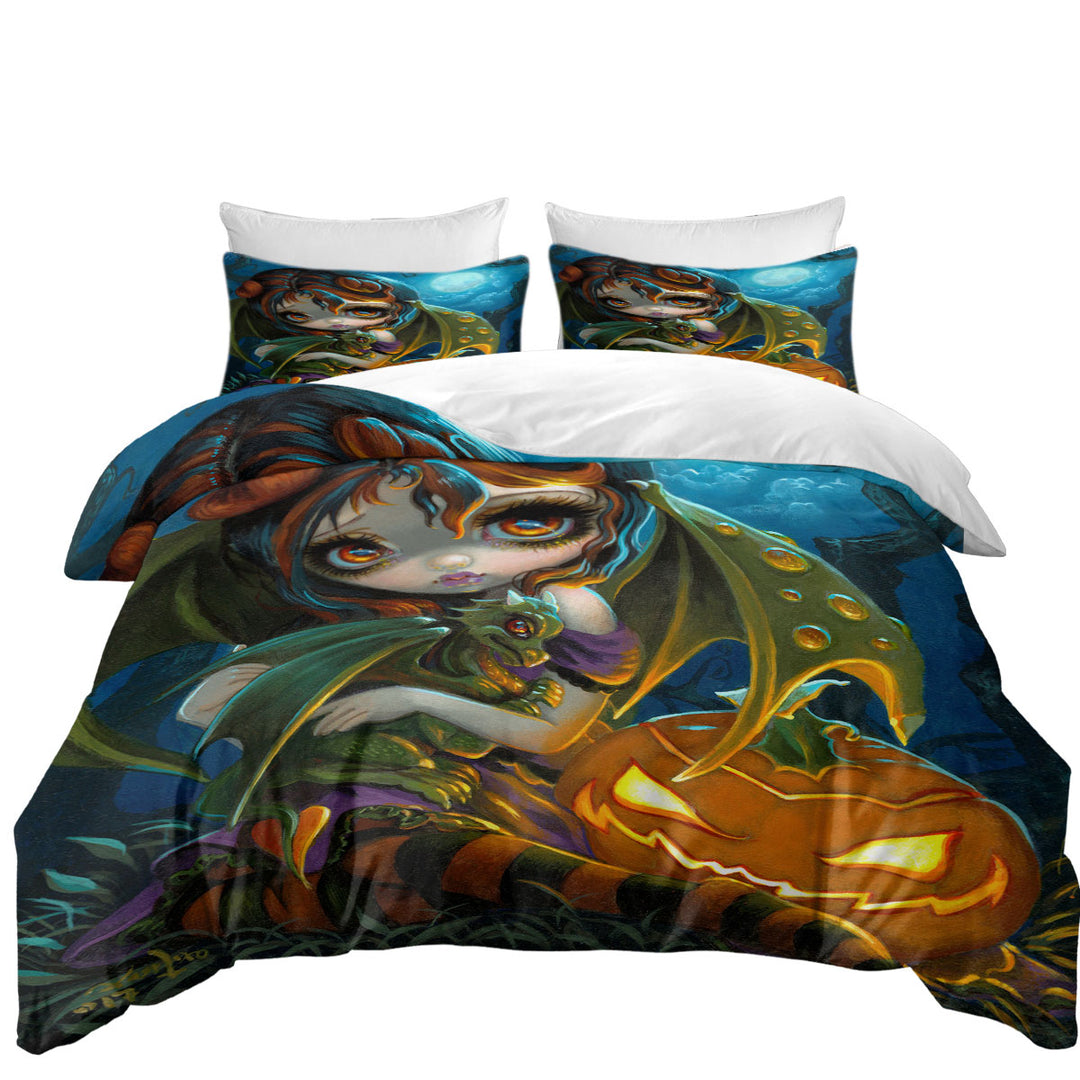 Halloween Dragonling Scary Pumpkin and Dragon Fairy Duvet Covers King