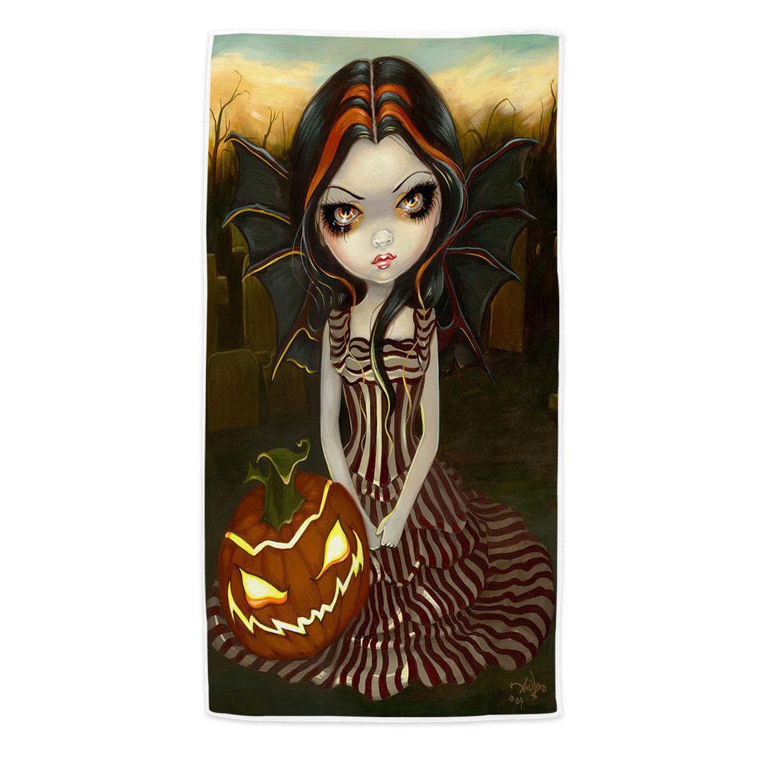 Halloween Microfiber Beach Towel Twilight Scary Pumpkin Winged Beauty Girl