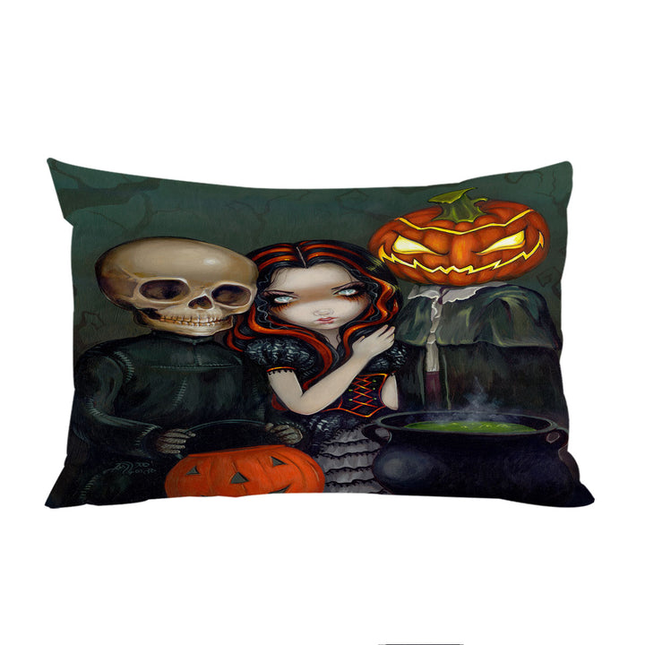 Halloween Out Trick or Treating Witch and Skeleton Pillow Cases