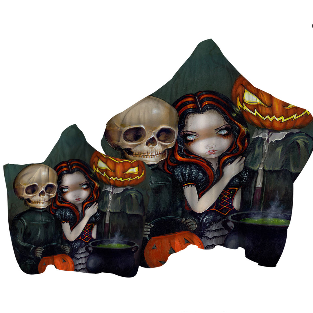 Halloween Out Trick or Treating Witch and Skeleton Towel Hoodie