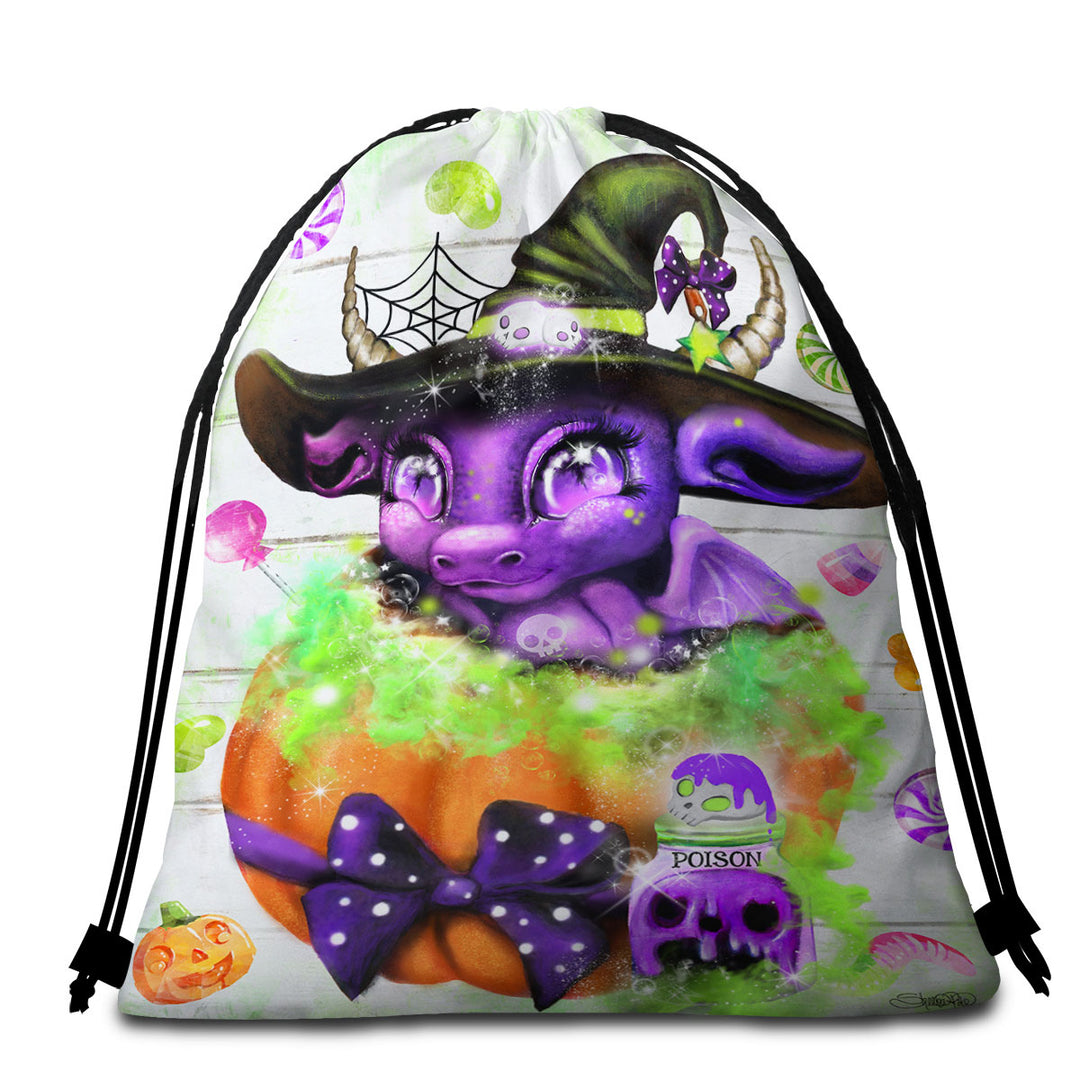 Halloween Packable Beach Towel Witchy Halloween Lil Dragon