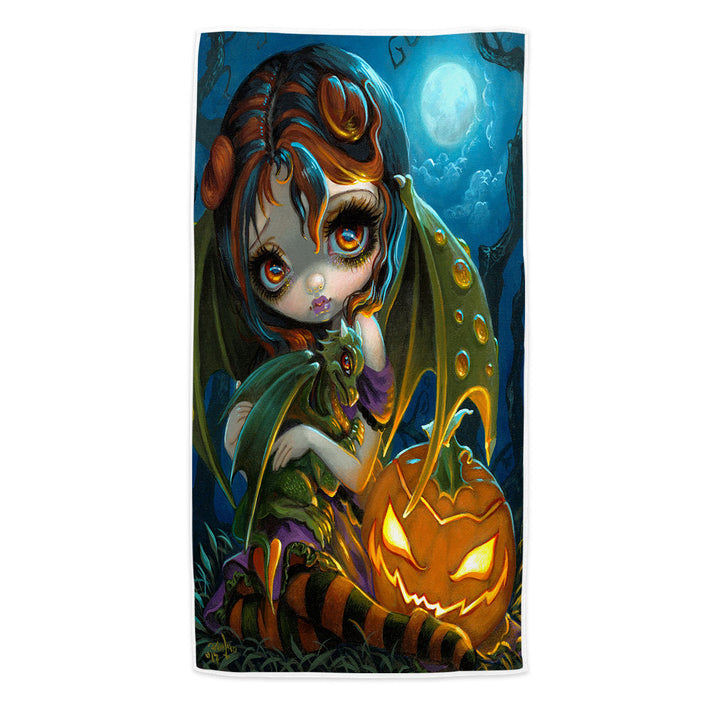 Halloween Pool Towels Dragonling Scary Pumpkin and Dragon Fairy