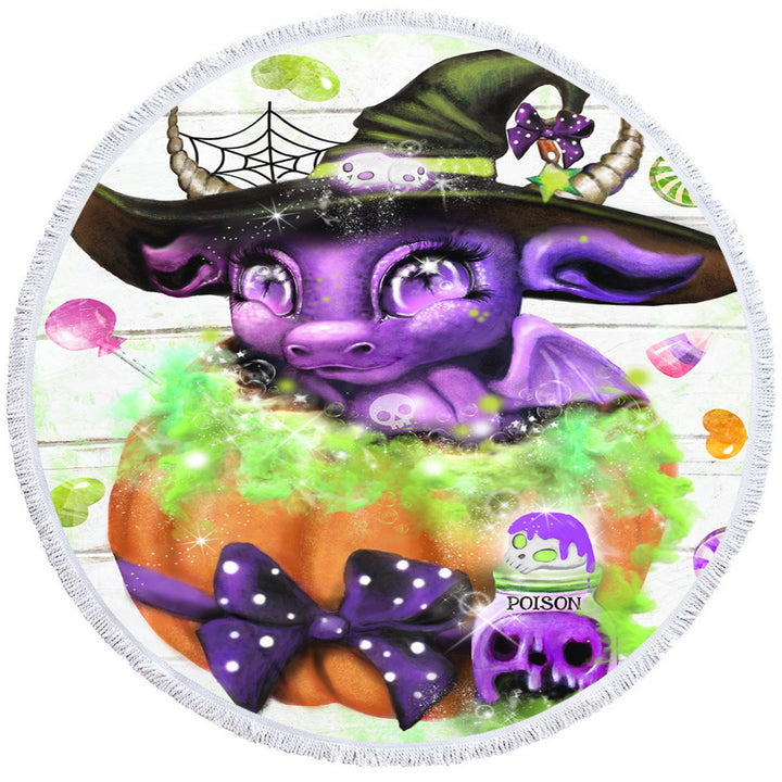 Halloween Round Towel Witchy Halloween Lil Dragon