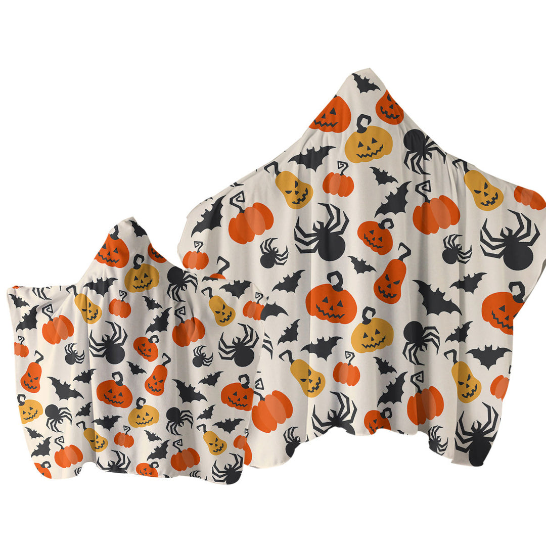 Halloween Scary Pumpkins Bats and Spiders Towel with Hood