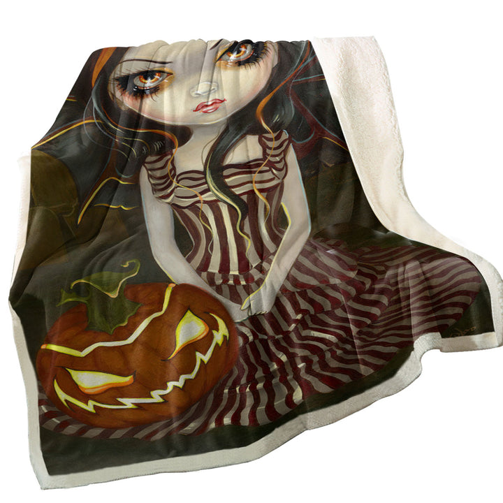 Halloween Sofa Blankets Twilight Scary Pumpkin Winged Beauty Girl