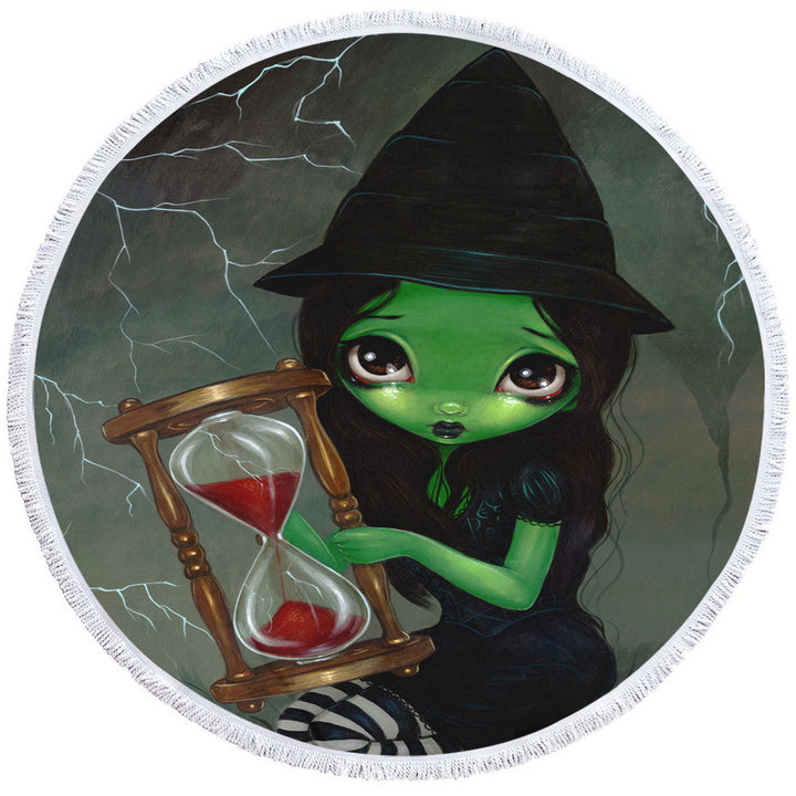 Halloween Theme Beach Towels Wicked Witch and Her Hourglass