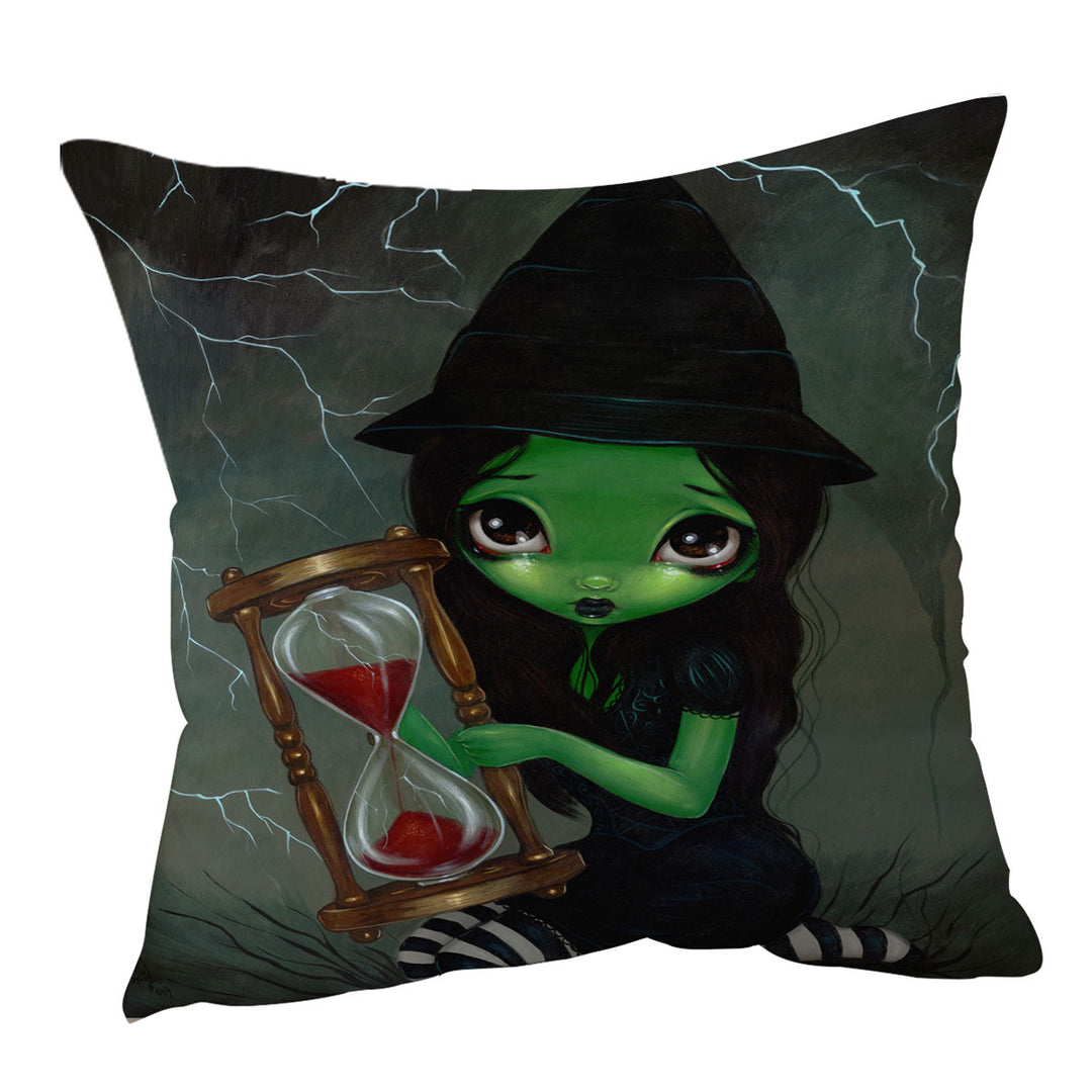 Halloween Theme Cushion Covers Wicked Witch and Her Hourglass