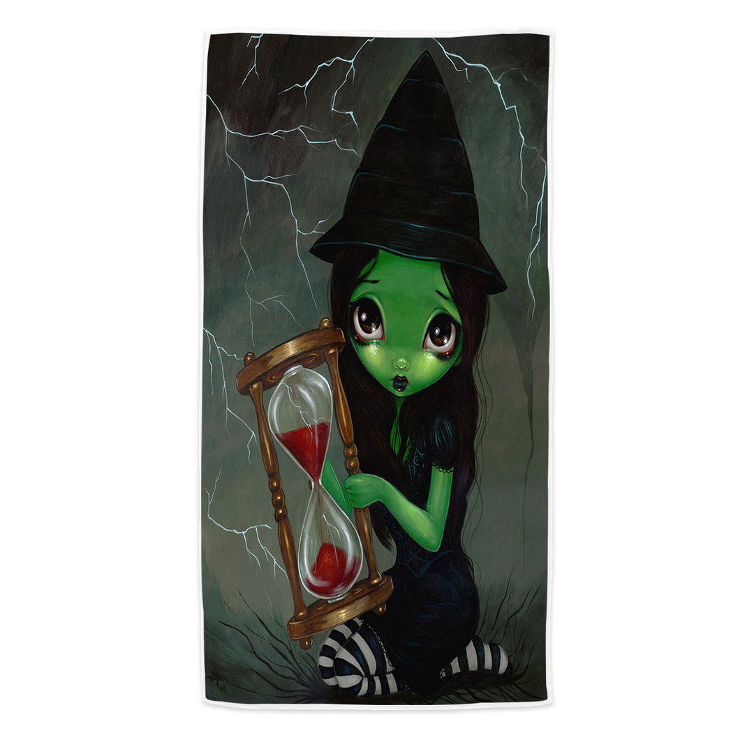 Halloween Theme Pool Towels Wicked Witch and Her Hourglass