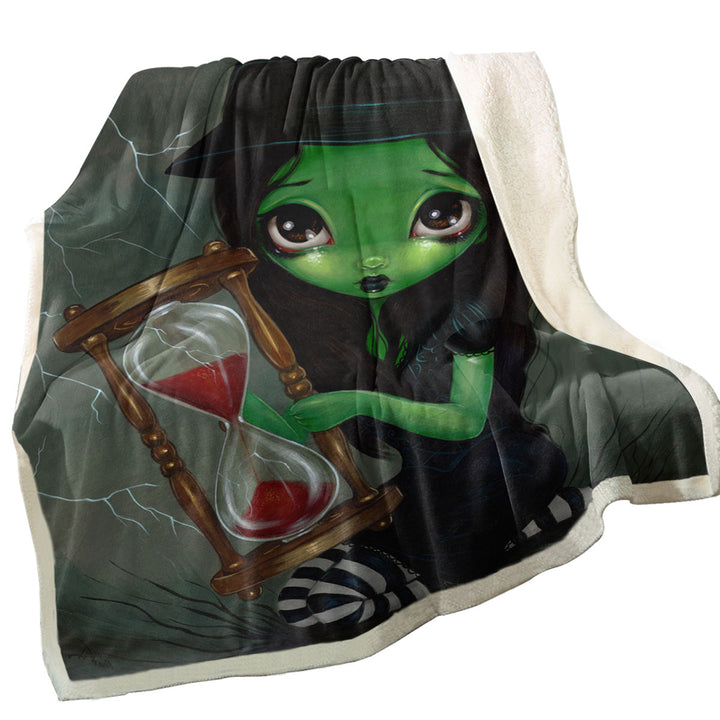 Halloween Theme Throw Blankets Wicked Witch and Her Hourglass