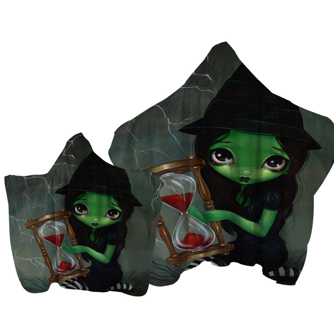 Halloween Theme Wicked Witch and Her Hourglass Towel Hoodie