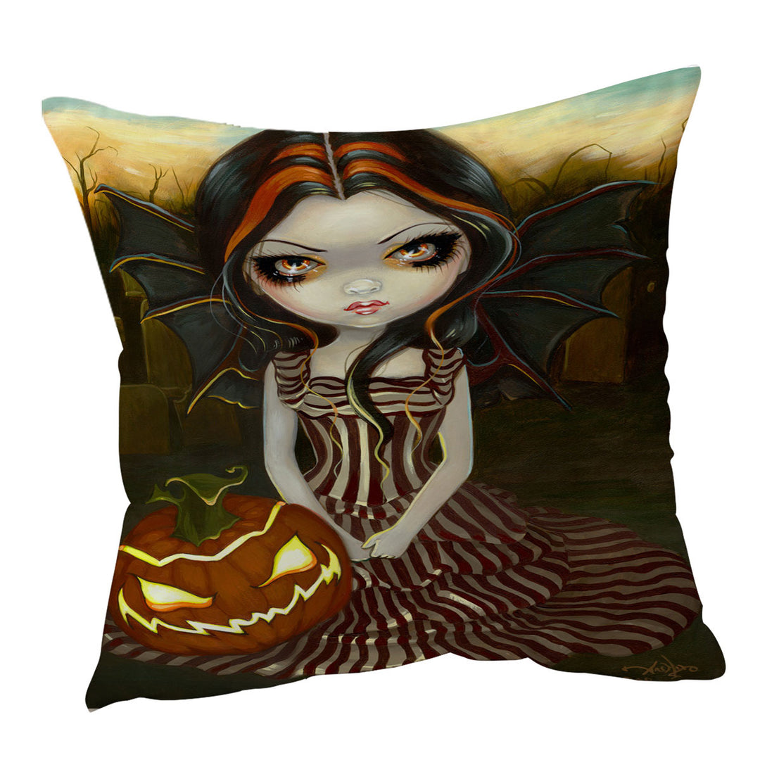 Halloween Throw Pillows Twilight Scary Pumpkin Winged Beauty Girl